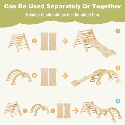 Costway 3-in-1 Triangle Climbing Set Wooden Toddler Climbing Frame with Reversible Ramp Arch - 4