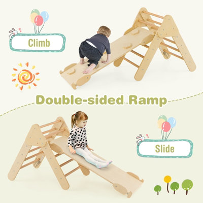 Costway 3-in-1 Triangle Climbing Set Wooden Toddler Climbing Frame with Reversible Ramp Arch - 6