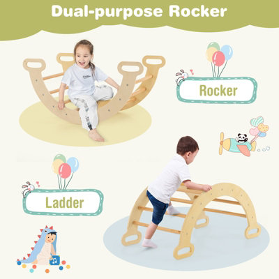 Costway 3-in-1 Triangle Climbing Set Wooden Toddler Climbing Frame with Reversible Ramp Arch - 7