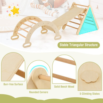Costway 3-in-1 Triangle Climbing Set Wooden Toddler Climbing Frame with Reversible Ramp Arch - 8