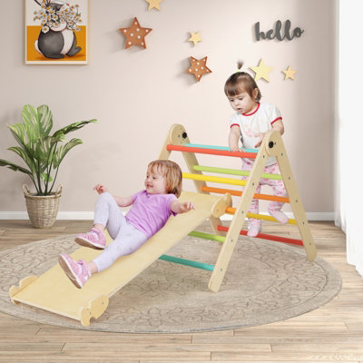 Costway 3-in-1 Triangular Climbing Toys Foldable Triangle Set w/ Sliding/Climbing Ramp - 3