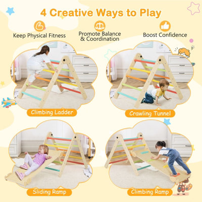 Costway 3-in-1 Triangular Climbing Toys Foldable Triangle Set w/ Sliding/Climbing Ramp - 4