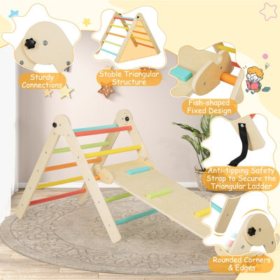 Costway 3-in-1 Triangular Climbing Toys Foldable Triangle Set w/ Sliding/Climbing Ramp - 6