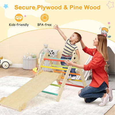 Costway 3-in-1 Triangular Climbing Toys Foldable Triangle Set w/ Sliding/Climbing Ramp - 8