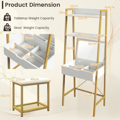 Costway 3 IN 1 Vanity Dressing Table Set Book Storage Shelf Ladder Desk ...
