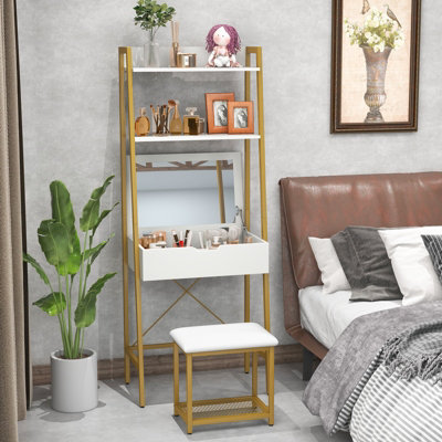 Costway 3 IN 1 Vanity Dressing Table Set Book Storage Shelf Ladder Desk ...