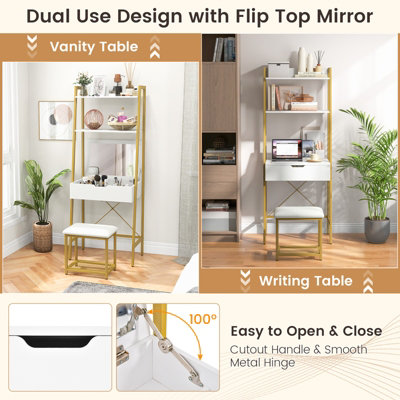 Costway 3 IN 1 Vanity Dressing Table Set Book Storage Shelf Ladder Desk ...