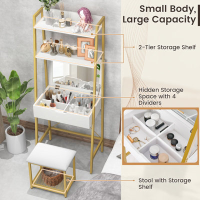 Costway 3 IN 1 Vanity Dressing Table Set Book Storage Shelf Ladder Desk ...