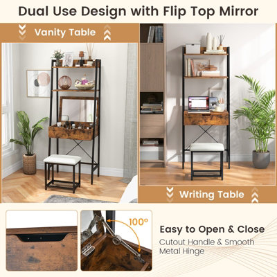 Costway 3 IN 1 Vanity Dressing Table Set Book Storage Shelf Ladder Desk ...