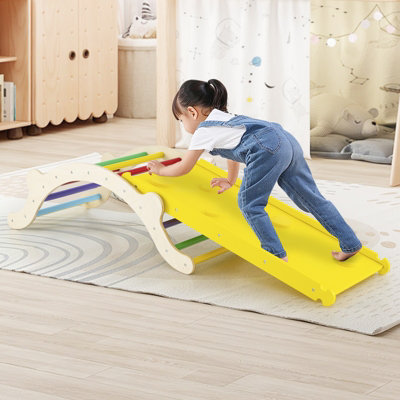 COSTWAY 3-In-1 Wooden Climbing Frame w/ Ramp Indoor Outdoor Kids ...