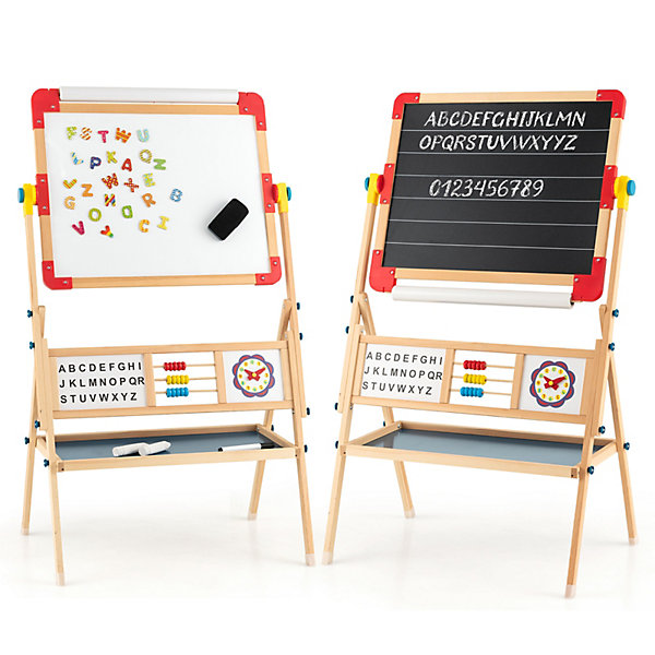 Costway 3-in-1 Wooden Kids Art Easel Magnetic Double Sided Easel w/ Blackboard Whiteboard & Costway 3-in-1 Wooden Kids Art Easel Magnetic Double Sided Easel w/ Blackboard Whiteboard &