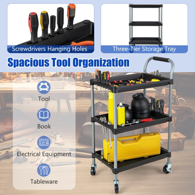 Costway 3 Layer Detailing Tool Cart 102cm Utility Cart Tool Mobile Rolling Cart - 5