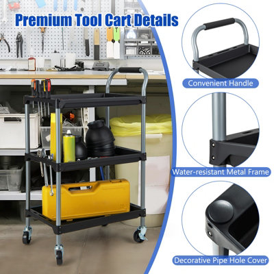 Costway 3 Layer Detailing Tool Cart 102cm Utility Cart Tool Mobile Rolling Cart - 8
