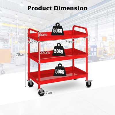 Costway 3-Layer Service Utility Cart Rolling Tool Cart for Garage Kitchen Hotel Workshop