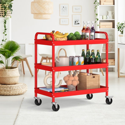 Costway 3-Layer Service Utility Cart Rolling Tool Cart for Garage Kitchen Hotel Workshop - 3