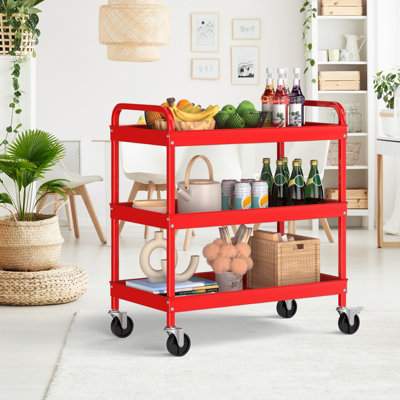 Costway 3-Layer Service Utility Cart Rolling Tool Cart for Garage Kitchen Hotel Workshop