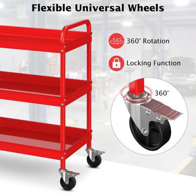 Costway 3-Layer Service Utility Cart Rolling Tool Cart for Garage Kitchen Hotel Workshop - 5