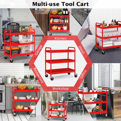 Costway 3-Layer Service Utility Cart Rolling Tool Cart for Garage Kitchen Hotel Workshop - 6