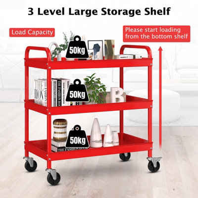 Costway 3-Layer Service Utility Cart Rolling Tool Cart for Garage Kitchen Hotel Workshop - 7