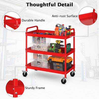 Costway 3-Layer Service Utility Cart Rolling Tool Cart for Garage Kitchen Hotel Workshop - 8
