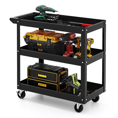 Costway 3-Layer Service Utility Cart Rolling Tool Cart w/ 2 Lockable Universal Wheels