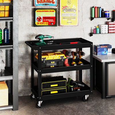 Costway 3-Layer Service Utility Cart Rolling Tool Cart w/ 2 Lockable Universal Wheels