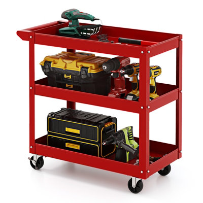 Costway 3-Layer Service Utility Cart Rolling Tool Cart w/ 2 Lockable Universal Wheels