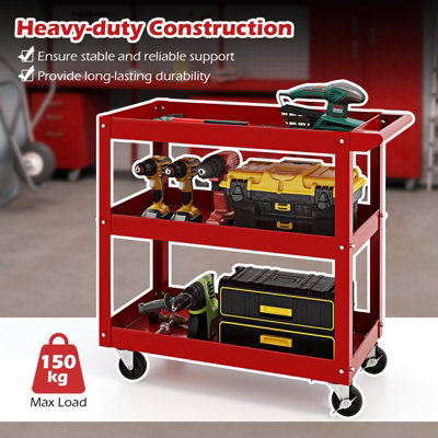 Costway 3-Layer Service Utility Cart Rolling Tool Cart w/ 2 Lockable Universal Wheels