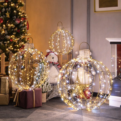 COSTWAY 3 Pack Christmas LED Light Balls Outdoor Hanging Light Spheres w 360 Lights