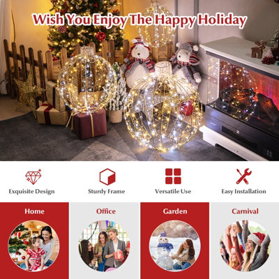COSTWAY 3 Pack Christmas LED Light Balls Outdoor Hanging Light Spheres ...