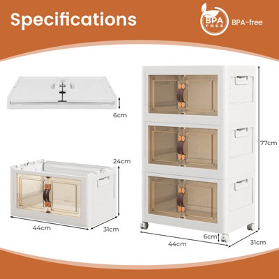 Costway 3 Pack Stackable Storage Cabinet Folding Home Organizer Lockable Wheels 27 Gal