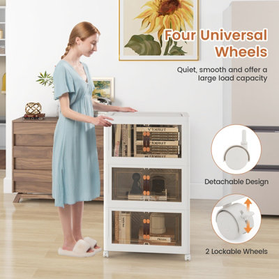 Costway 3 Pack Stackable Storage Cabinet Folding Home Organizer Lockable Wheels 34 Gal - 5