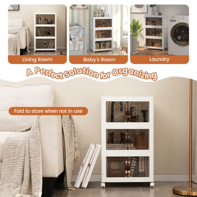 Costway 3 Pack Stackable Storage Cabinet Folding Home Organizer Lockable Wheels 34 Gal - 6