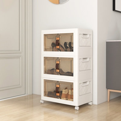 Costway 3 Pack Stackable Storage Cabinet Folding Home Organizer Lockable Wheels 34 Gal - 8
