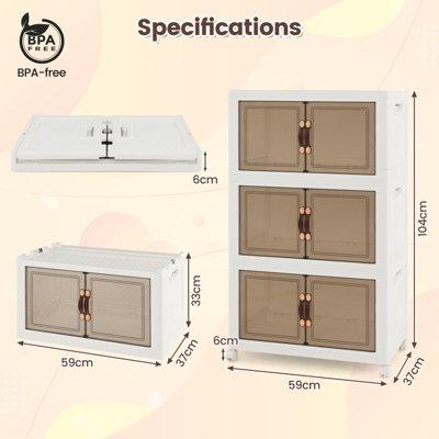 Costway 3 Pack Stackable Storage Cabinet Folding Home Organizer Lockable Wheels 59 Gal - 3