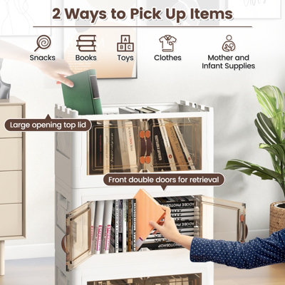 Costway 3 Pack Stackable Storage Cabinet Folding Home Organizer Lockable Wheels 59 Gal - 5