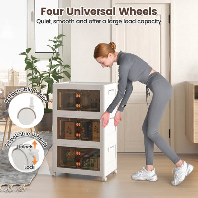 Costway 3 Pack Stackable Storage Cabinet Folding Home Organizer Lockable Wheels 59 Gal - 6