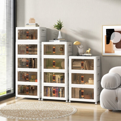Costway 3 Pack Stackable Storage Cabinet Folding Home Organizer Lockable Wheels 59 Gal - 9