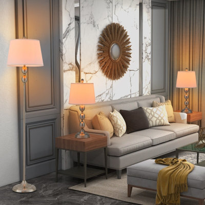 Costway 3 Pack Table & Floor Lamp Set Weighted Base & Eye-Protecting Lamp Shade E27