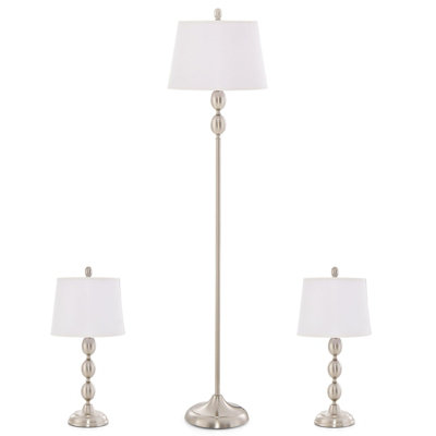 Costway 3 Pack Table & Floor Lamp Set Weighted Base & Eye-Protecting Lamp Shade E27