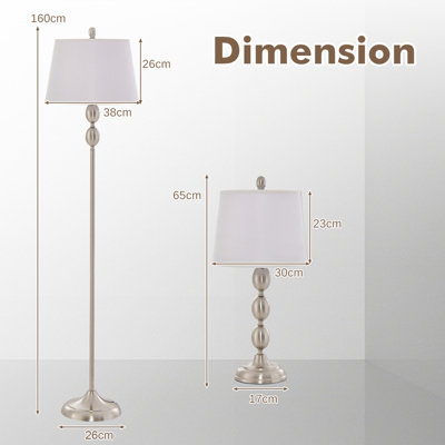 Costway 3 Pack Table & Floor Lamp Set Weighted Base & Eye-Protecting Lamp Shade E27 - 3
