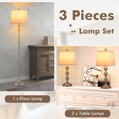 Costway 3 Pack Table & Floor Lamp Set Weighted Base & Eye-Protecting Lamp Shade E27 - 4