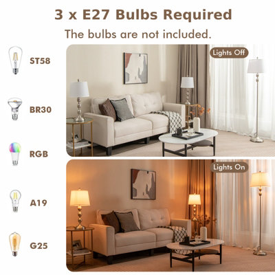 Costway 3 Pack Table & Floor Lamp Set Weighted Base & Eye-Protecting Lamp Shade E27 - 6
