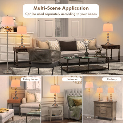 Costway 3 Pack Table & Floor Lamp Set Weighted Base & Eye-Protecting Lamp Shade E27 - 8