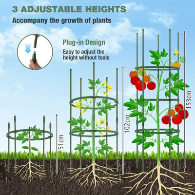 Costway 3 Pack Tomato Cage 153 cm Adjustable Tall Plant Support Trellis ...