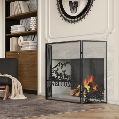 Costway 3-Panel Fireplace Folding Spark Guard Screen Decorative Mesh Fireplace Barrier