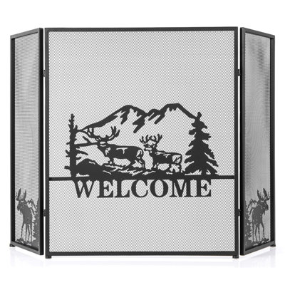 Costway 3-Panel Fireplace Folding Spark Guard Screen Decorative Mesh Fireplace Barrier