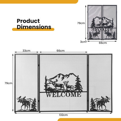 Costway 3-Panel Fireplace Folding Spark Guard Screen Decorative Mesh Fireplace Barrier - 3