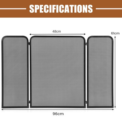 Costway 3-Panel Fireplace Screen Foldable Metal Mesh Fire Spark Guard Fireplace Cover