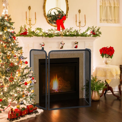 Costway 3-Panel Fireplace Screen Foldable Metal Mesh Fire Spark Guard Fireplace Cover - 3